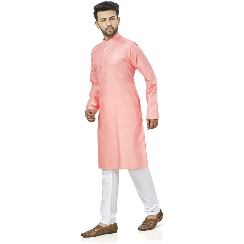 Be Active 100% Cotton Stylish Trendy Solid Pattern Full Sleeve Comfortable Men's Kurta Pyjama Set Gives Rich Look Rfsk0001_22_Set_L Light Pink