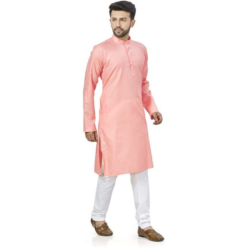 Be Active 100% Cotton Stylish Trendy Solid Pattern Full Sleeve Comfortable Men's Kurta Pyjama Set Gives Rich Look Rfsk0001_22_Set_L Light Pink