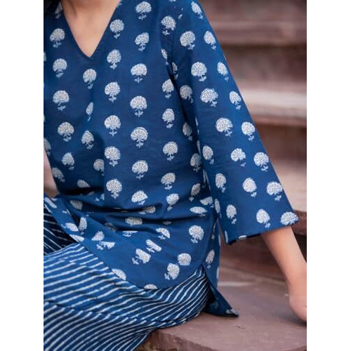 Fabnex Cotton Blend Kurta Set With Pant For Women | Kurta Sets Women (K-74) (Xx-Large), Blue