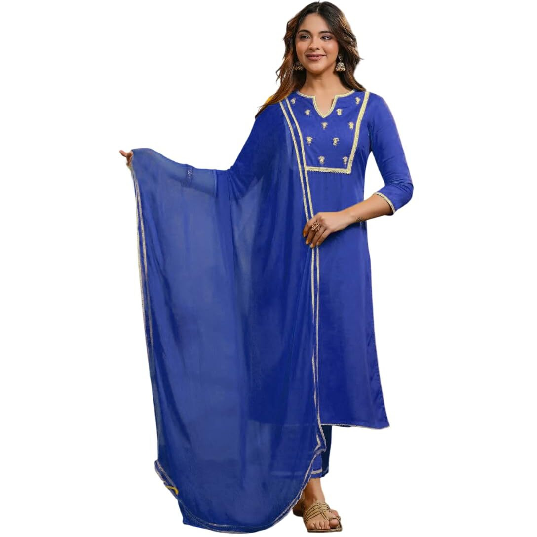Fabnex Kurta Set For Women | Women Embroidered Kurta Set | Women Kurta Sets Kurtis | Women Kurta Pant Set (K-100-Blue-2Xl)