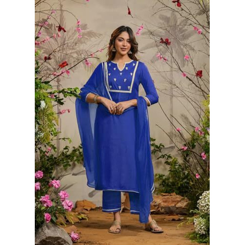 Fabnex Kurta Set For Women | Women Embroidered Kurta Set | Women Kurta Sets Kurtis | Women Kurta Pant Set (K-100-Blue-2Xl)