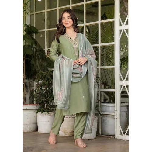 Fabnex Kurta For Women | Women Kurta Pant Set (K-122-Green-S)