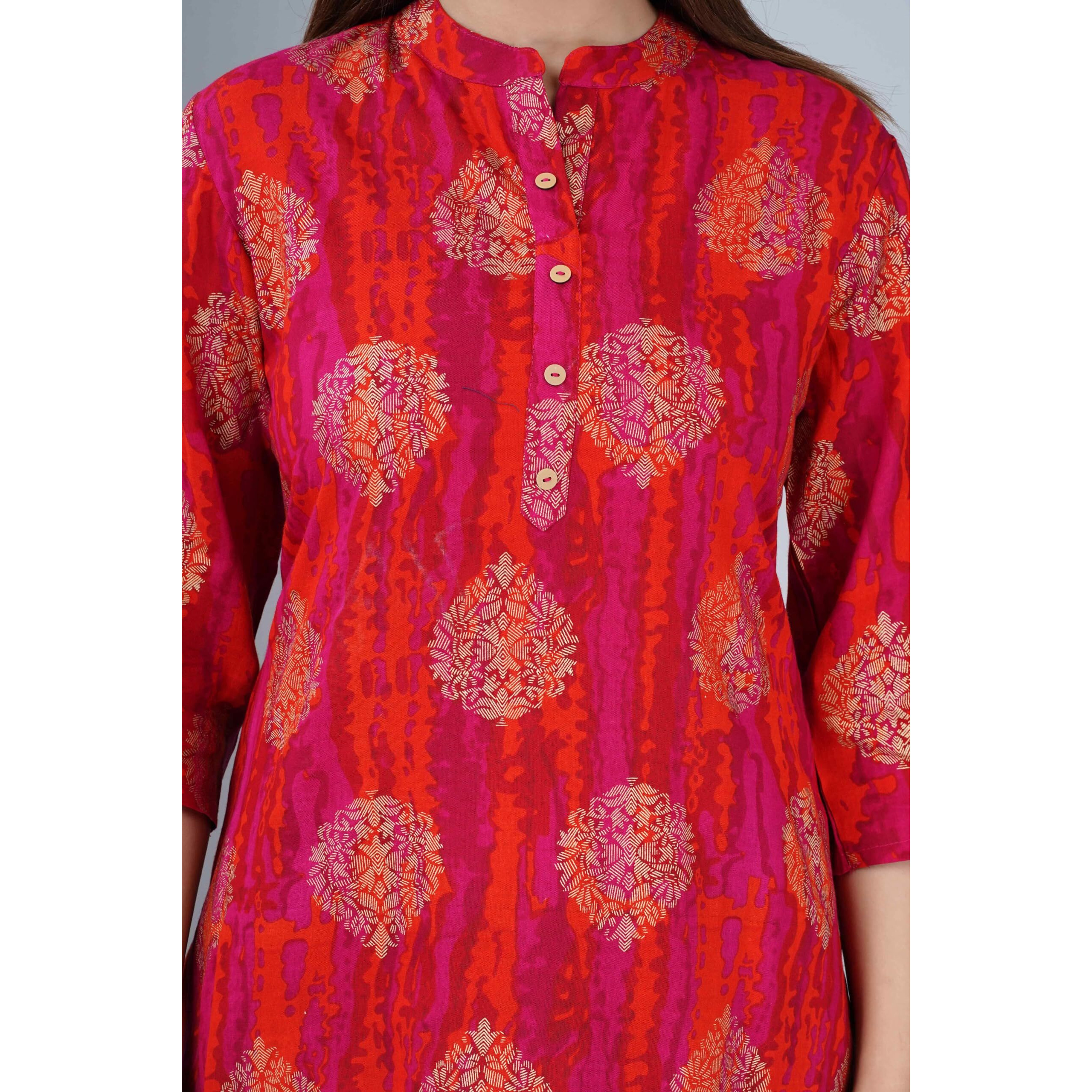 Jikonet Women's Regular Straight Short Kurti/Kurta - 523, (Large, Red)