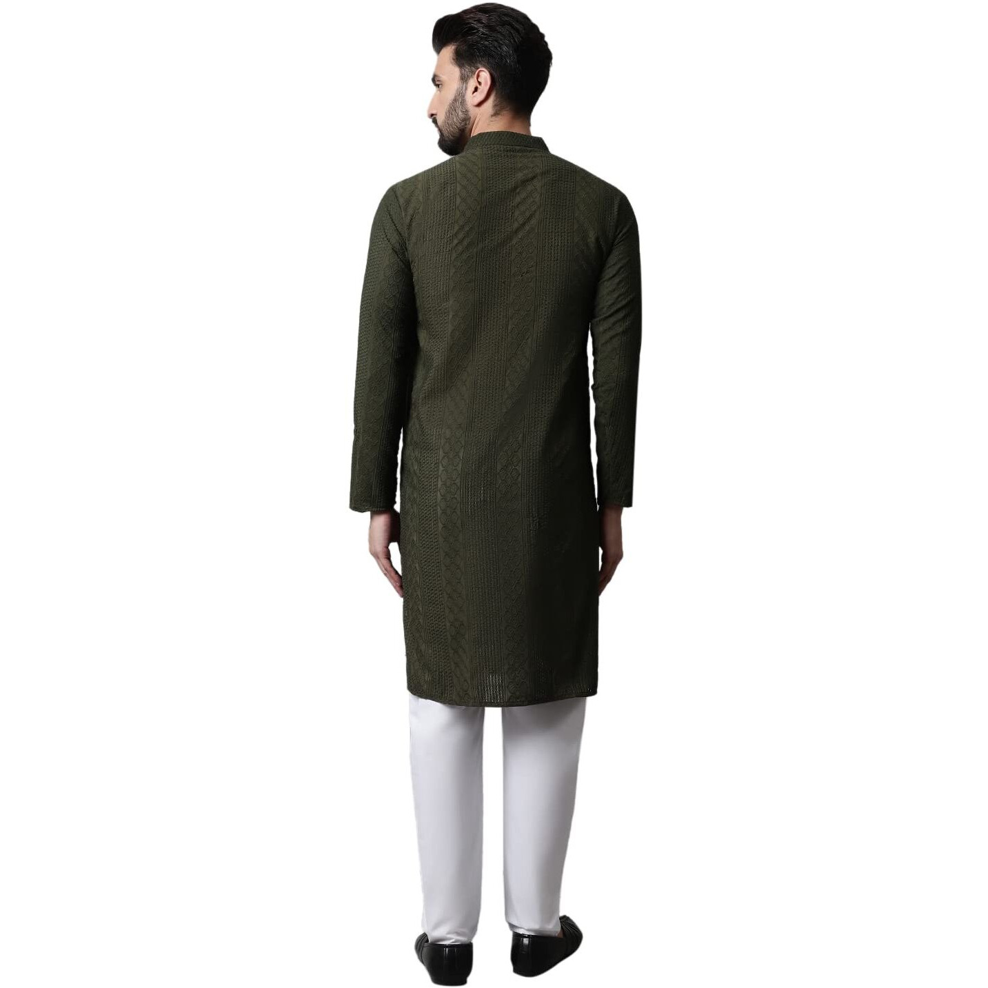 Jompers Men Olive Green Embroidered Pure Cotton Kurta With Pyjamas (Olive, M)