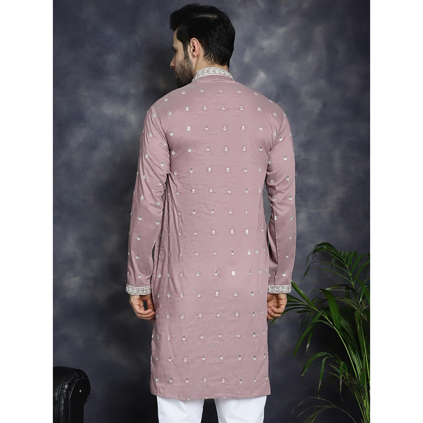 Jompers Mens Magenta Chikankari Embroidered Kurtas (Magenta, Xl)