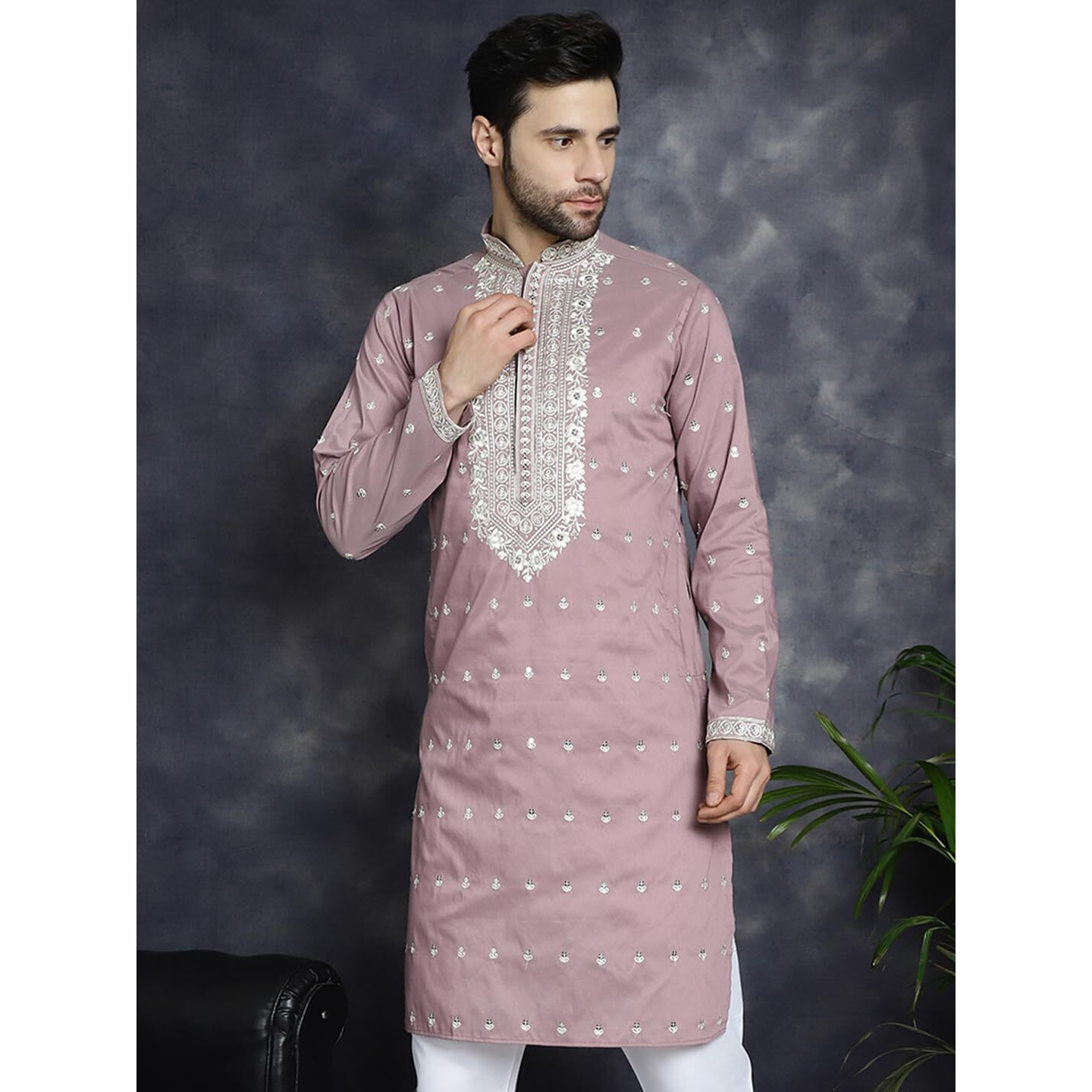 Jompers Mens Magenta Chikankari Embroidered Kurtas (Magenta, Xl)