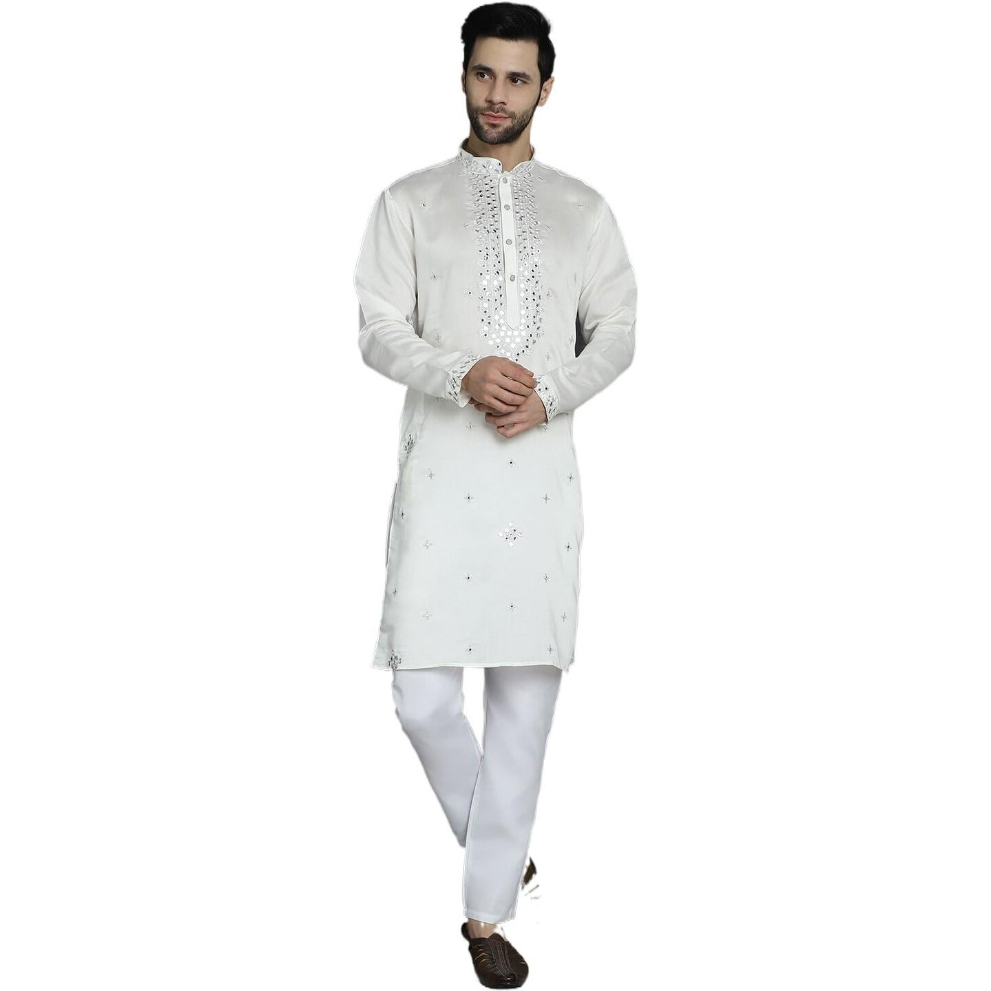 Jompers Men's White Embroidered Kurtas (White, Xxl)