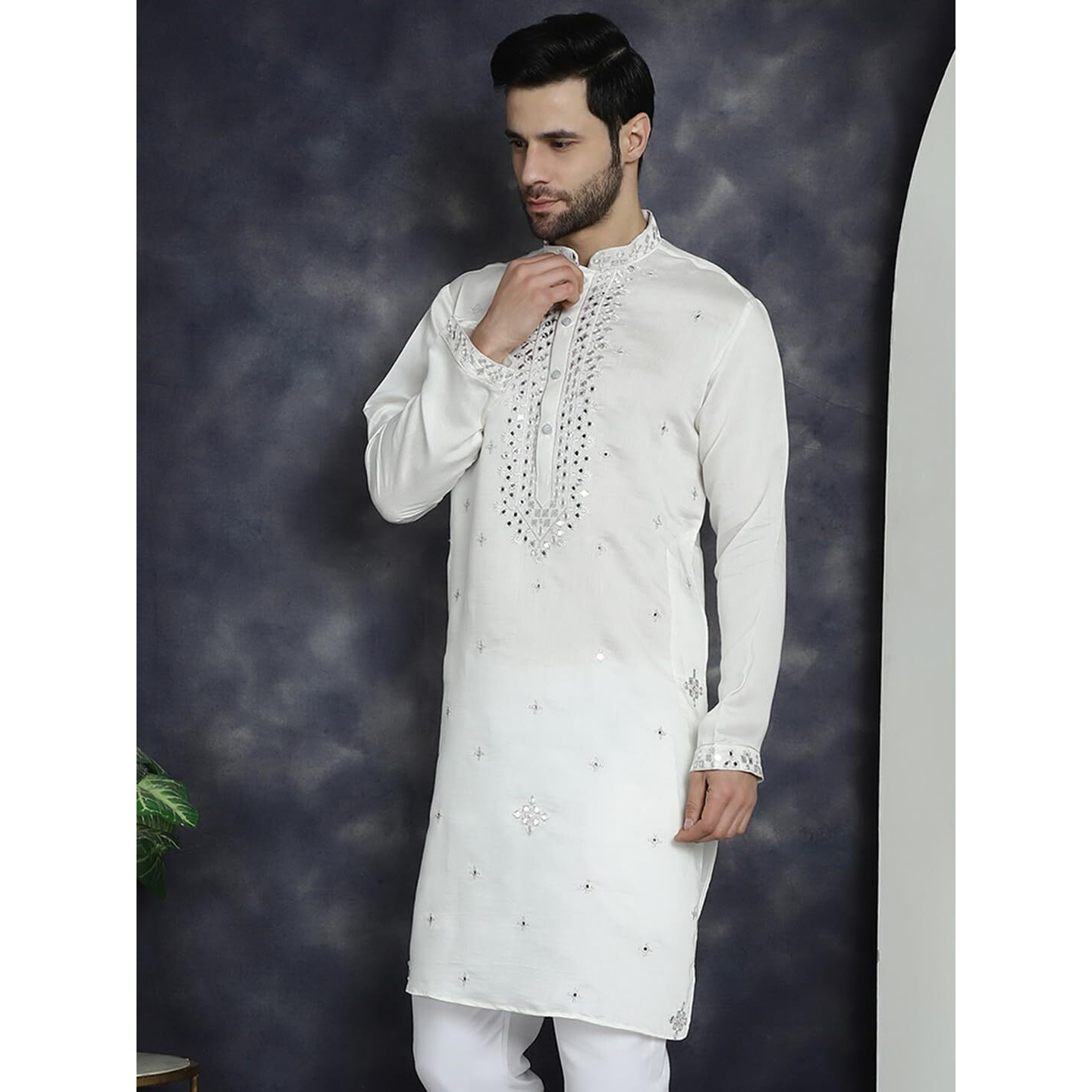 Jompers Men's White Embroidered Kurtas (White, Xxl)