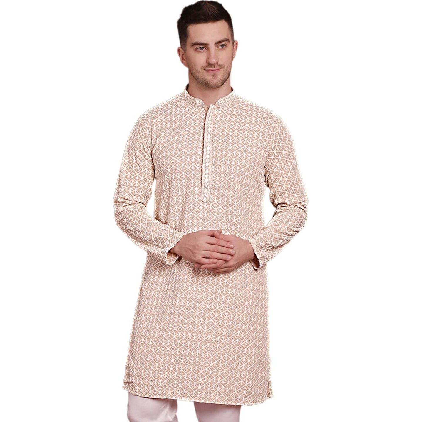 Jompers Men's Beige Sequin Embroidered Pure Cotton Kurtas (Beige, Xxl)