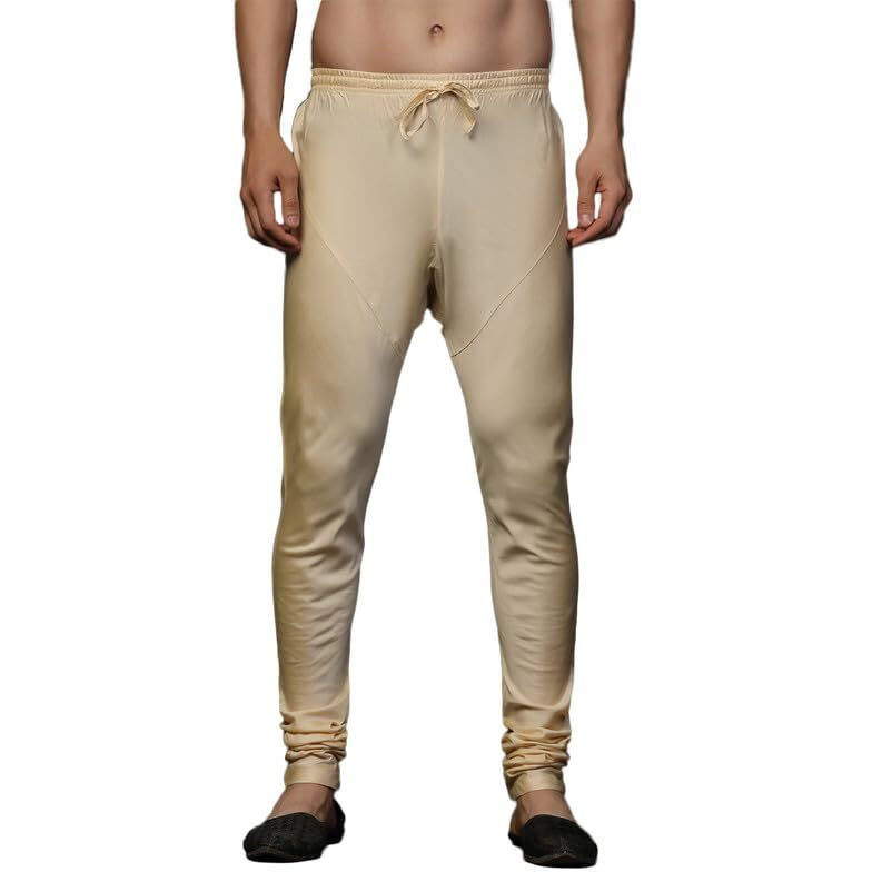 Kisah Men's Churidar, Cream Solid Cotton Blend (40)