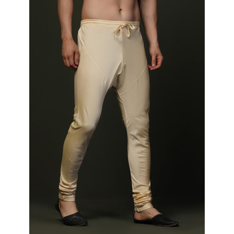 Kisah Men's Churidar, Cream Solid Cotton Blend (40)