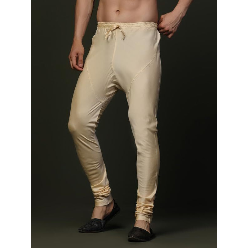 Kisah Men's Churidar, Cream Solid Cotton Blend (40)