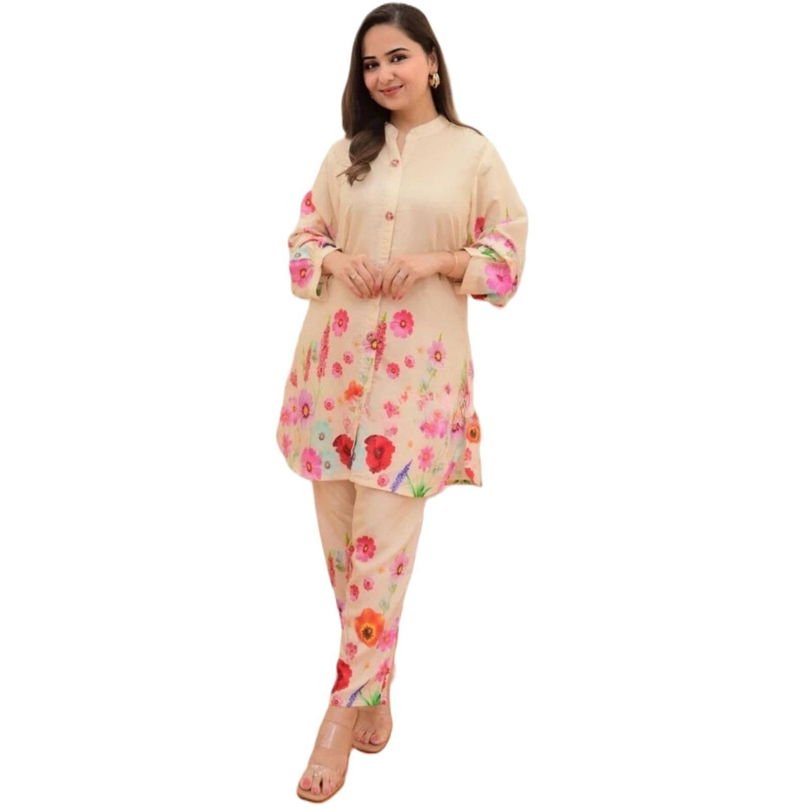 Leriya Fashion-Oslc House Women's Rayon Regular Kurta Set (Lf-W1817&Tr874_Cream_S)