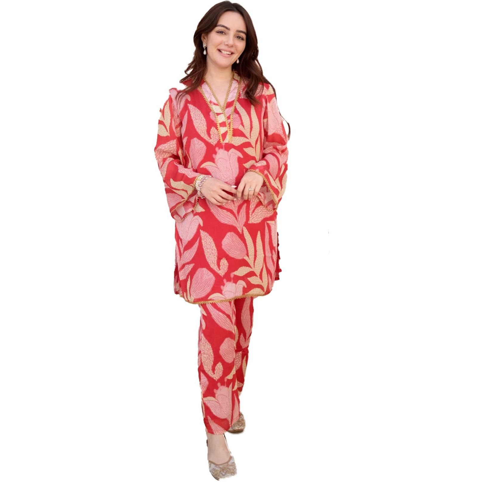 Lookmark Women's Cotton Blend Kurta And Pant - Suitable For Every Indian Occasion (Az-Lm-Og-Ks2191-S) Red