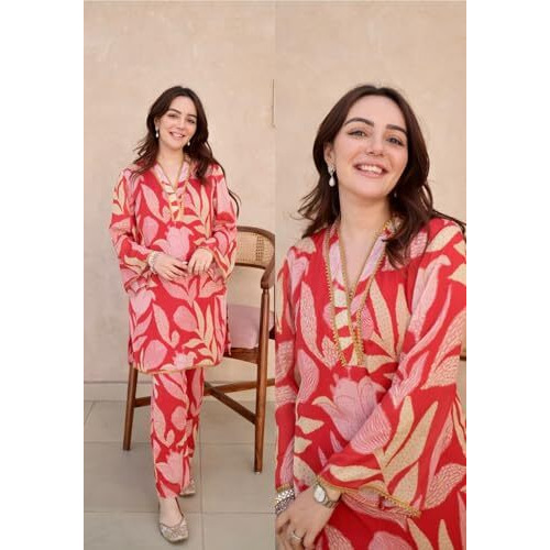 Lookmark Women's Cotton Blend Kurta And Pant - Suitable For Every Indian Occasion (Az-Lm-Og-Ks2191-S) Red