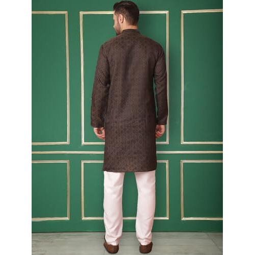 Jompers Men's Navy Woven Design Silk Blended Kurta With Pyjama (Navy, Xxl)