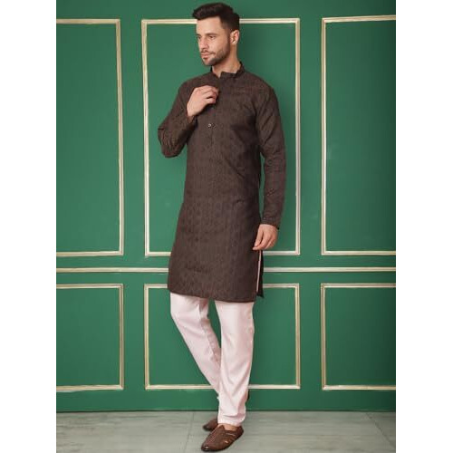 Jompers Men's Navy Woven Design Silk Blended Kurta With Pyjama (Navy, Xxl)