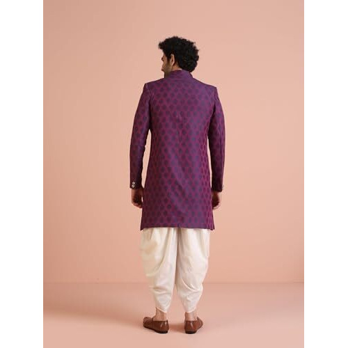 Kisah Men Purple Jacquard Woven Design Indo-Western Sherwani Set Indo-Western, Ethnic Wear, 36