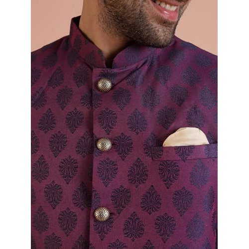 Kisah Men Purple Jacquard Woven Design Indo-Western Sherwani Set Indo-Western, Ethnic Wear, 36
