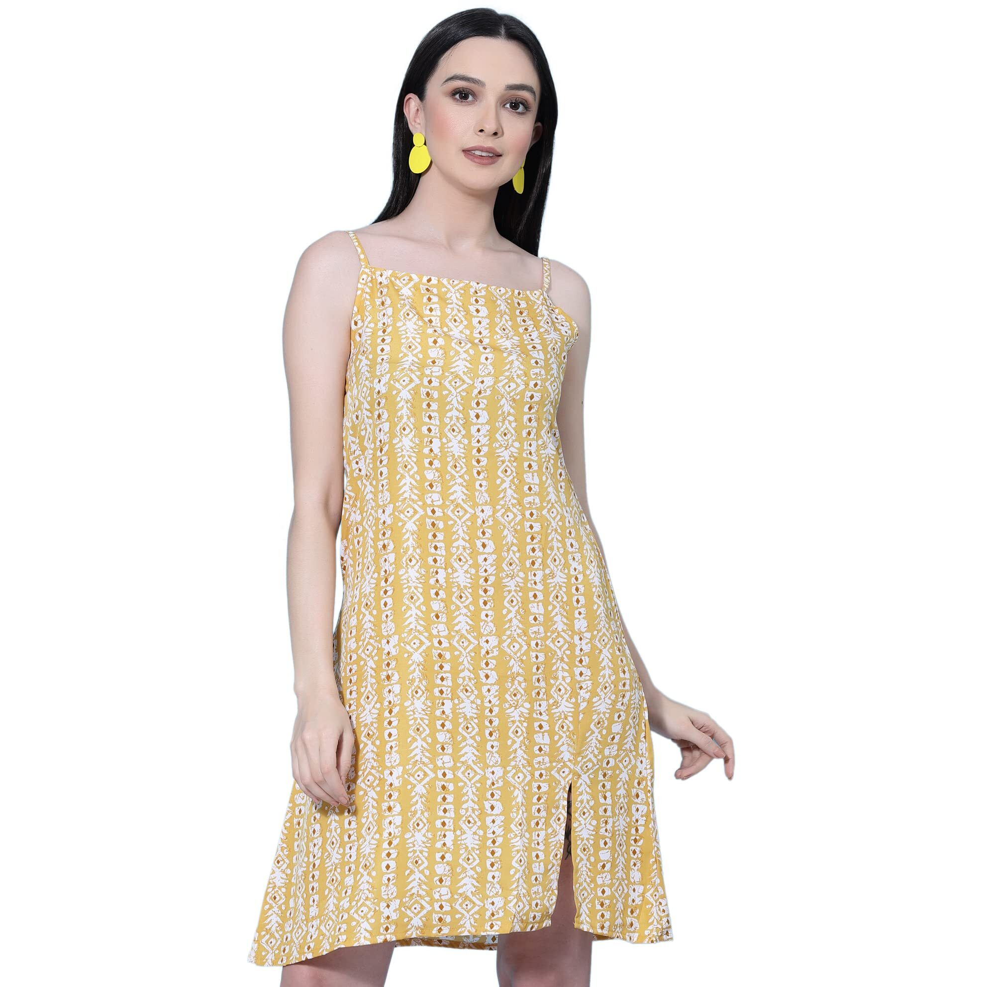 Oomph Women's Crepe A-Line Mini Dress (Md662_Yellow