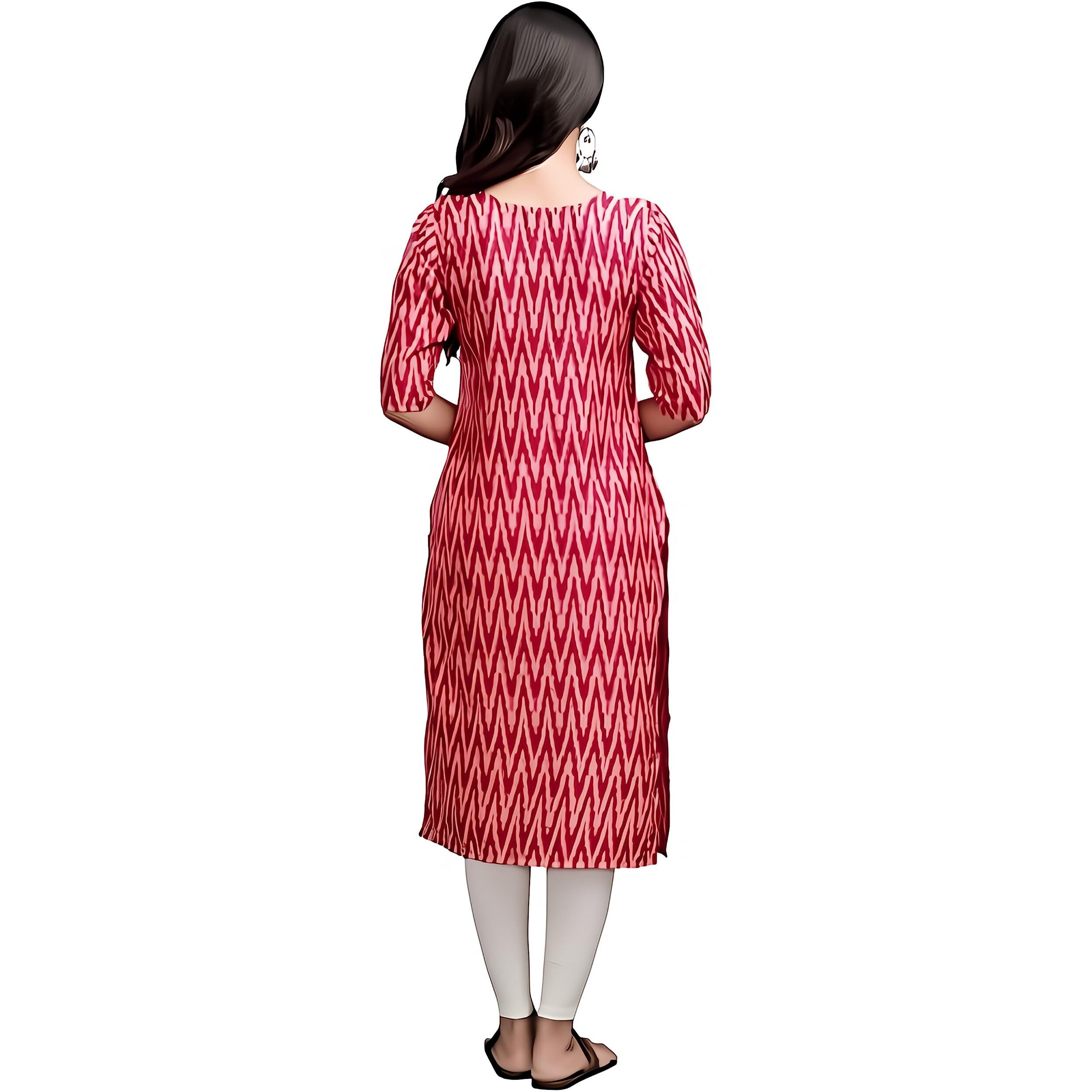 Patlani Women's Cotton Blend Printed Straight Kurta Pink-Zigzeg-M