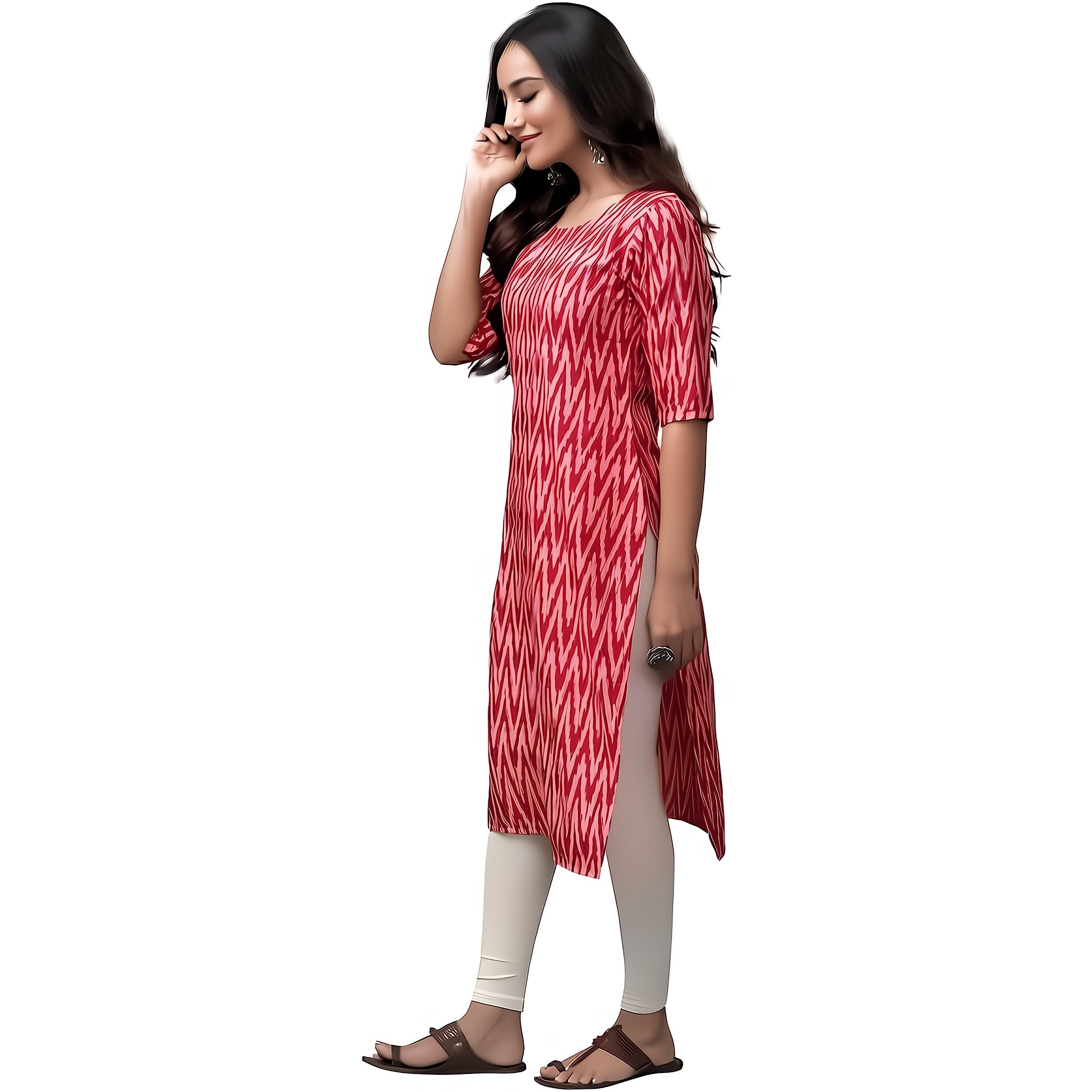 Patlani Women's Cotton Blend Printed Straight Kurta Pink-Zigzeg-M