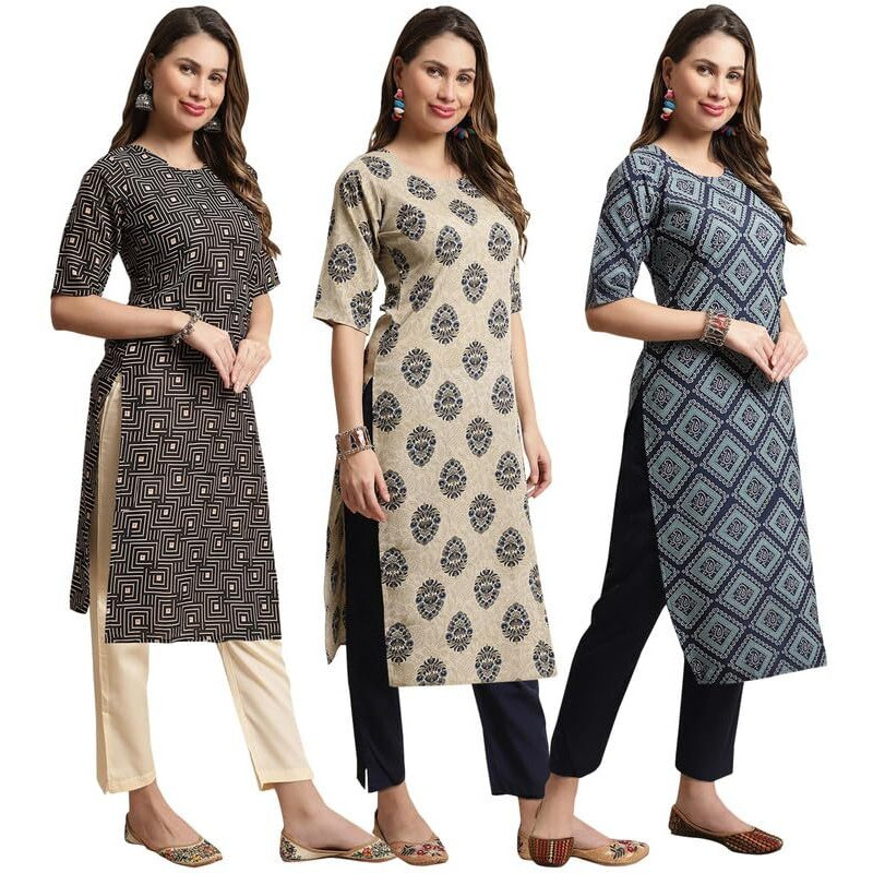 Pinkmint Straight Kurta & Pant For Women Ethnic Kurta Set For Women (Pack Of 3)
