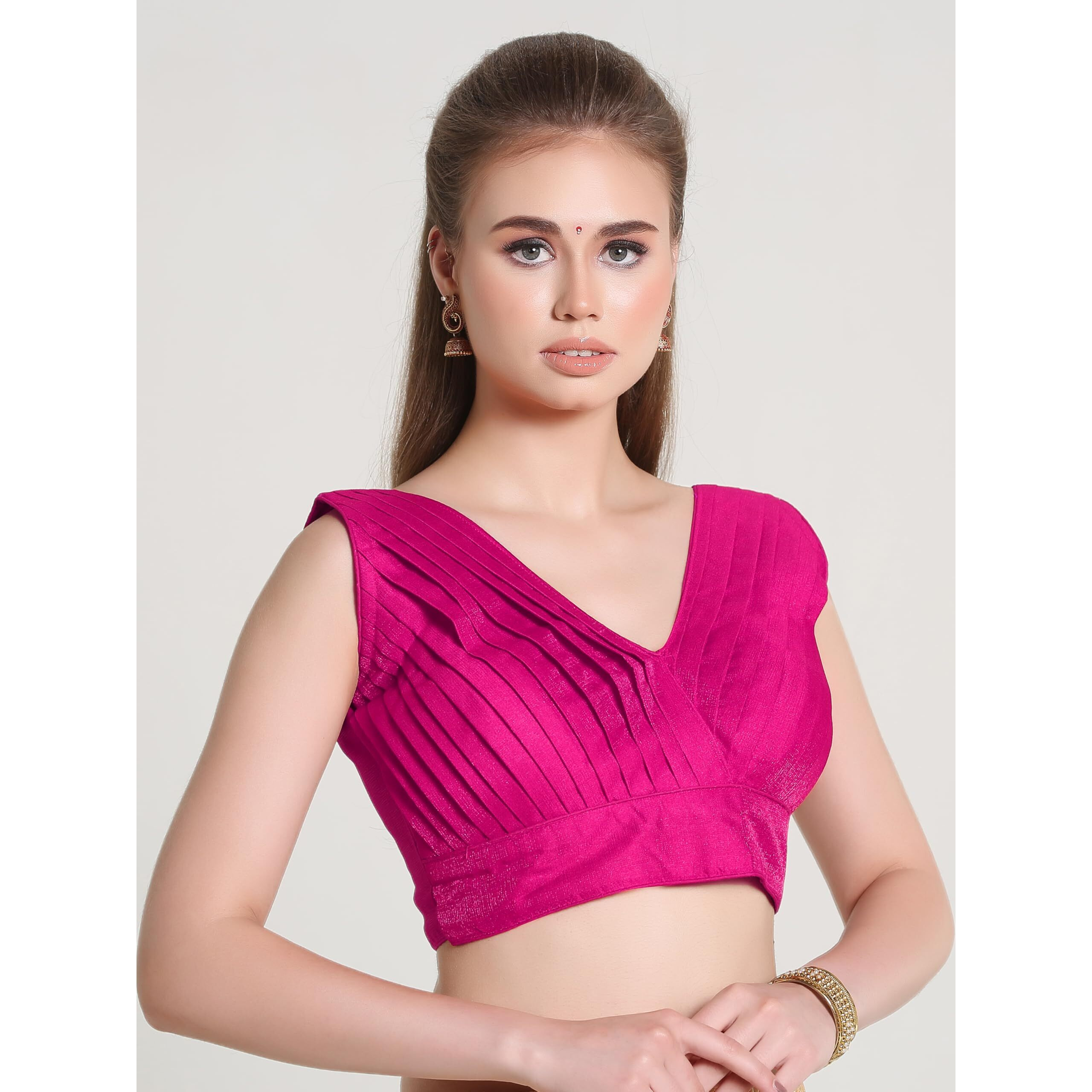 Pujia Mills Women's Zimmy Choo Sleevelees V Neck Platted Sleeveless Blouse (Shiva Rani 38)