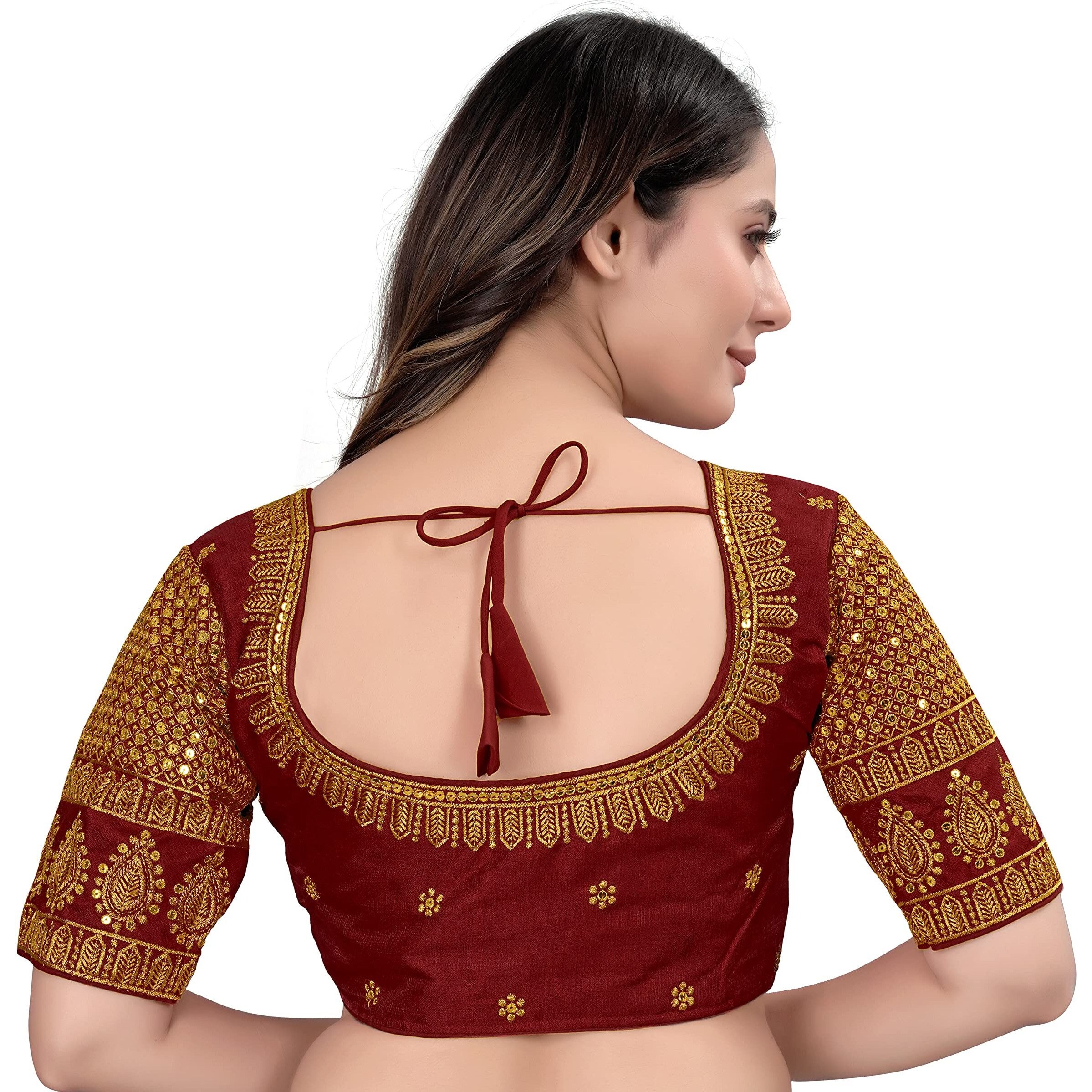 Pujia Mills Women's Blouse Readymade Blouse Embroidery Blouse Readymade Blouses For Women Readymade Blouses For Women Half Readymade Saree Blouse For Women Maroon Blouse Readymade (Delta Maroon 38)