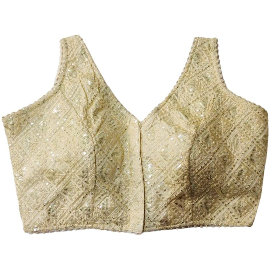 Pujia Mills Womens Readymade Fancy Embroidery With Sequins Work Sleeveless Solid Saree Blouse(Pragya) (38, Sandle)