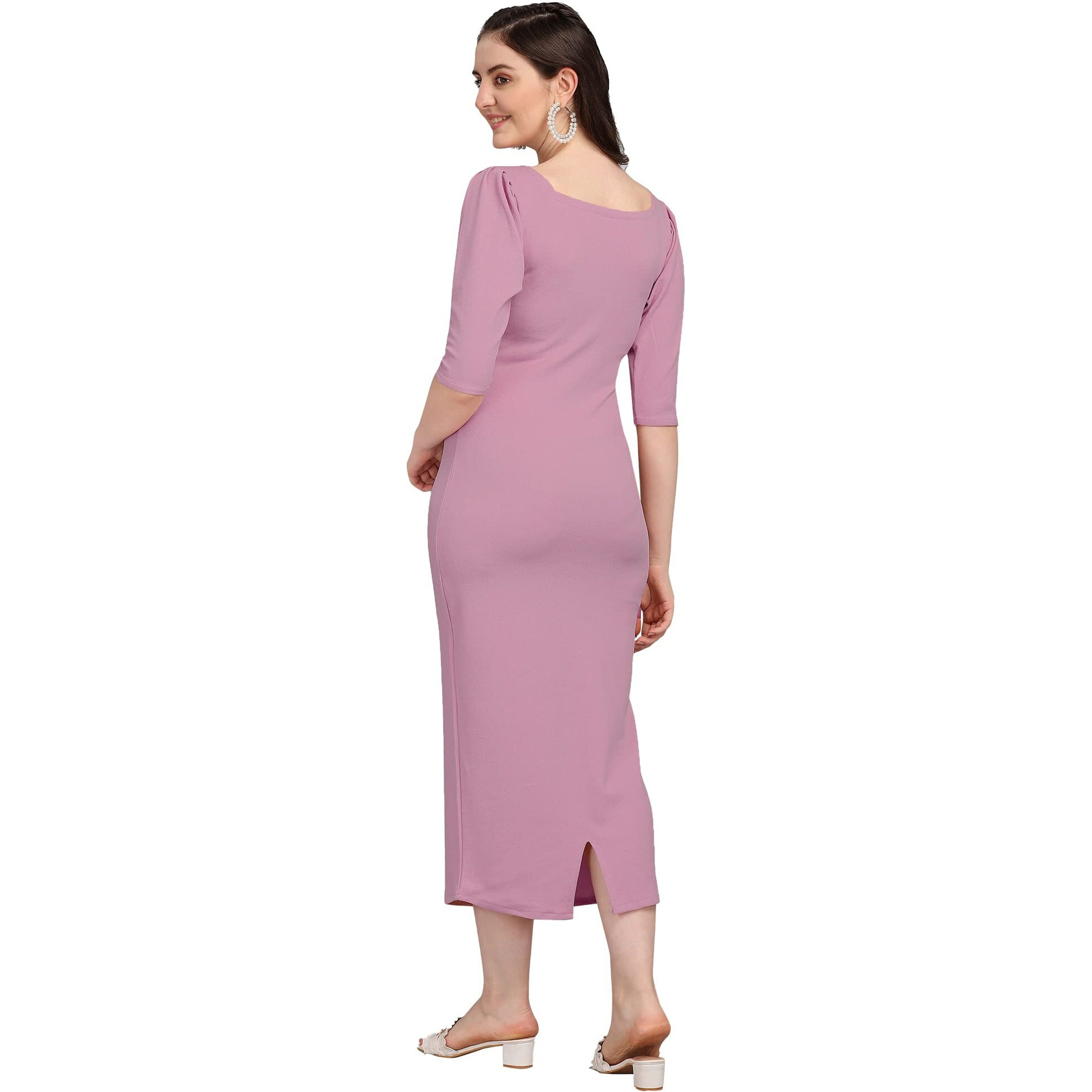 Purvaja Women's Corduroy Bodycon Midi Dress (Ruby-136-Lv-M_Light Violet