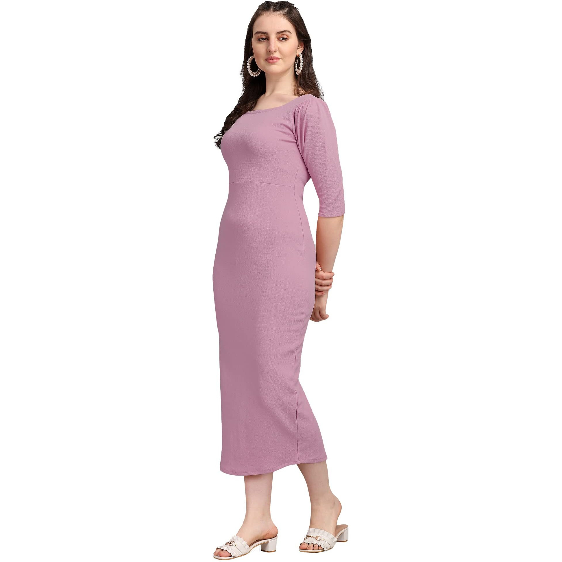Purvaja Women's Corduroy Bodycon Midi Dress (Ruby-136-Lv-M_Light Violet