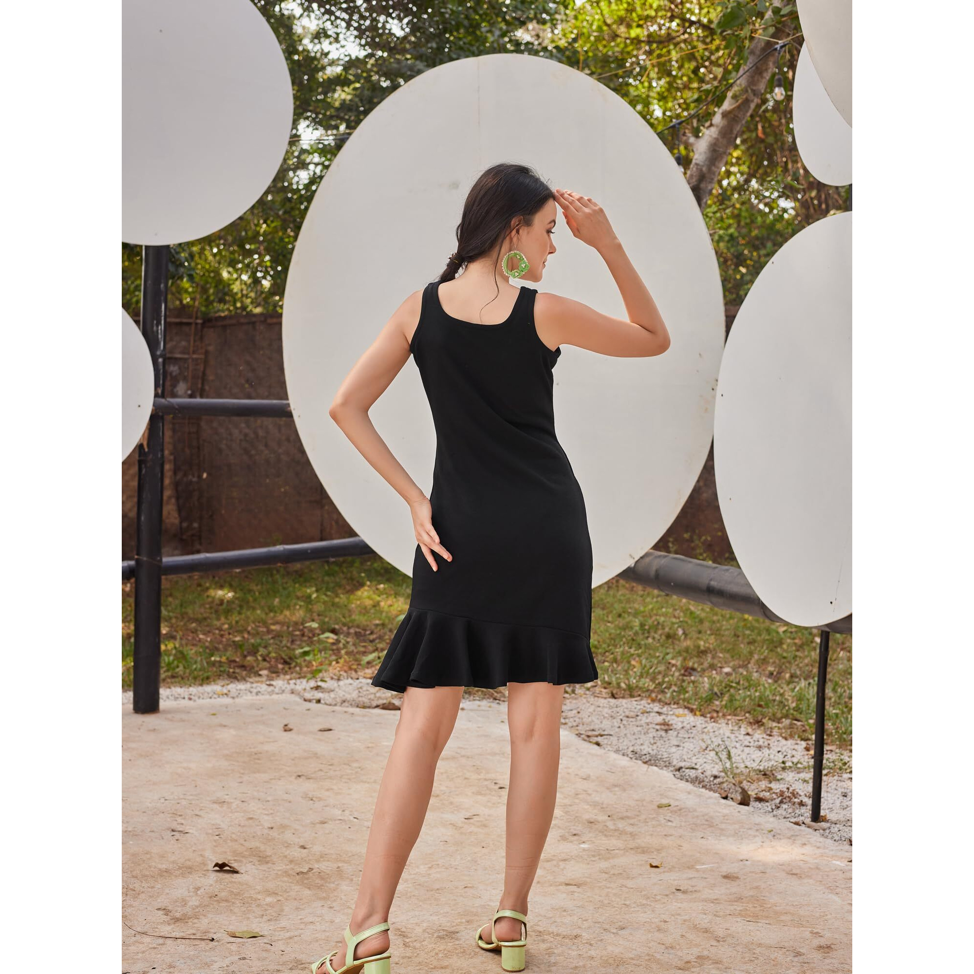 Purvaja Womens Ruffled Mini Length Dress (Wini-111_Black_X-Large)
