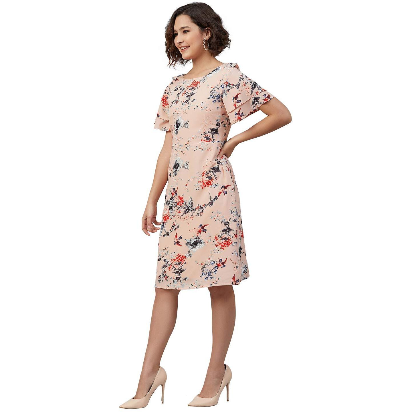 Rare Women's Crepe A-Line Knee-Length Casual Dress (Ep7032_Peach_X-Large)