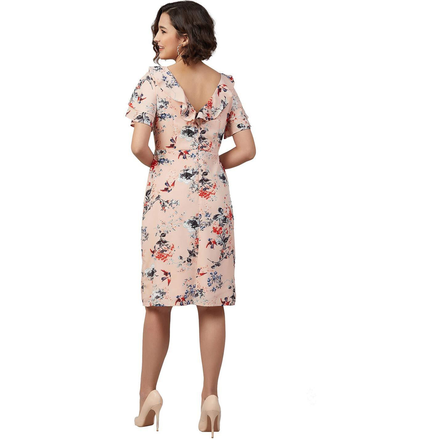 Rare Women's Crepe A-Line Knee-Length Casual Dress (Ep7032_Peach_X-Large)