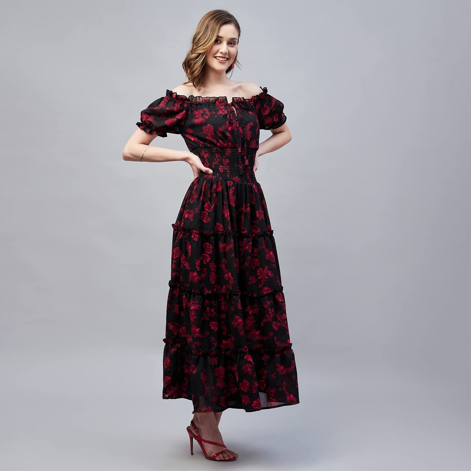 Rare Women's Regular Fit Fit And Flare Dress (Ep7546_Black Xs)