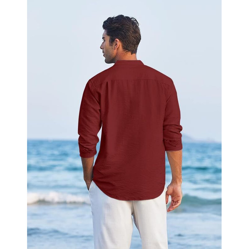 Royalscout Men's Regular Fit Solid Cotton Blend Straight Short Kurta | Full Sleeves Kurta Maroon