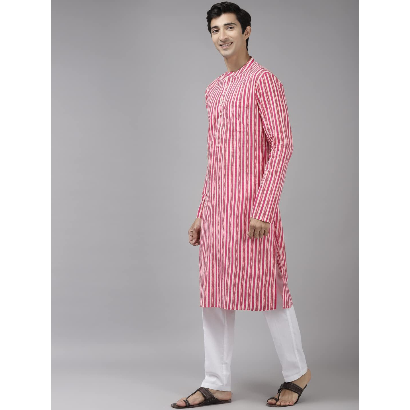 See Designs Men Pink And Gold Printed Thread Work Indigo Kurta With Pyjama - Sdkt104701S (S)