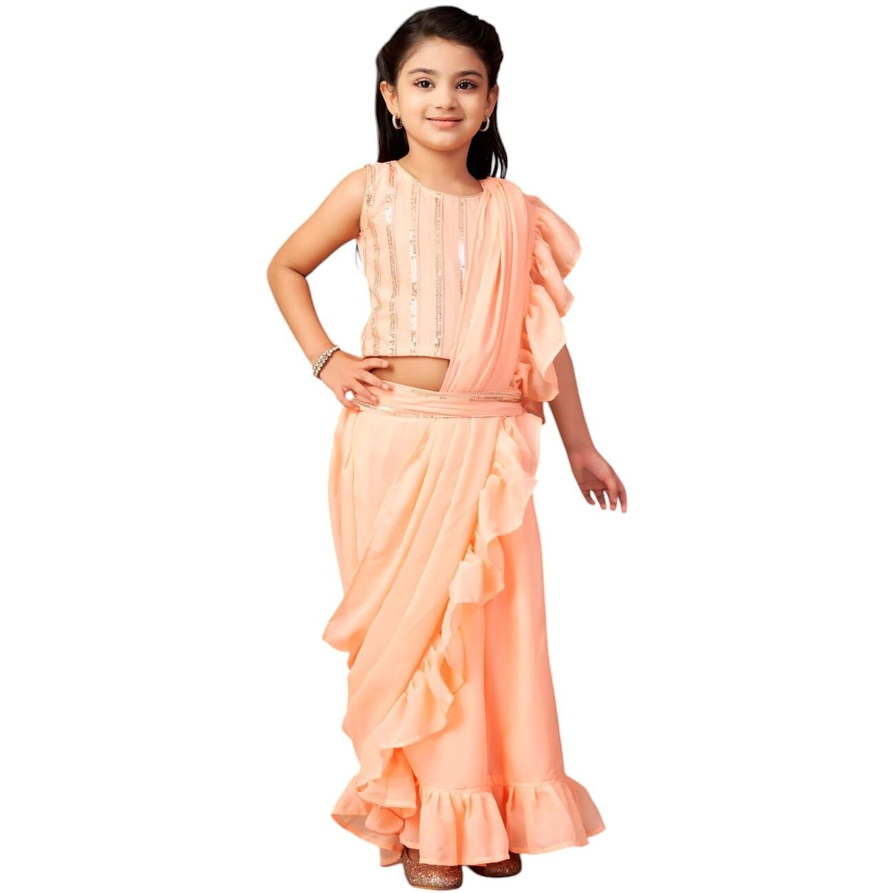 Aarika Girls Ethnic Wear Peach Colour Sequin Embroidery Georgette Lehenga Choli Set With Attached Dupatta-4-13 Years (Lch-Shm-5018)