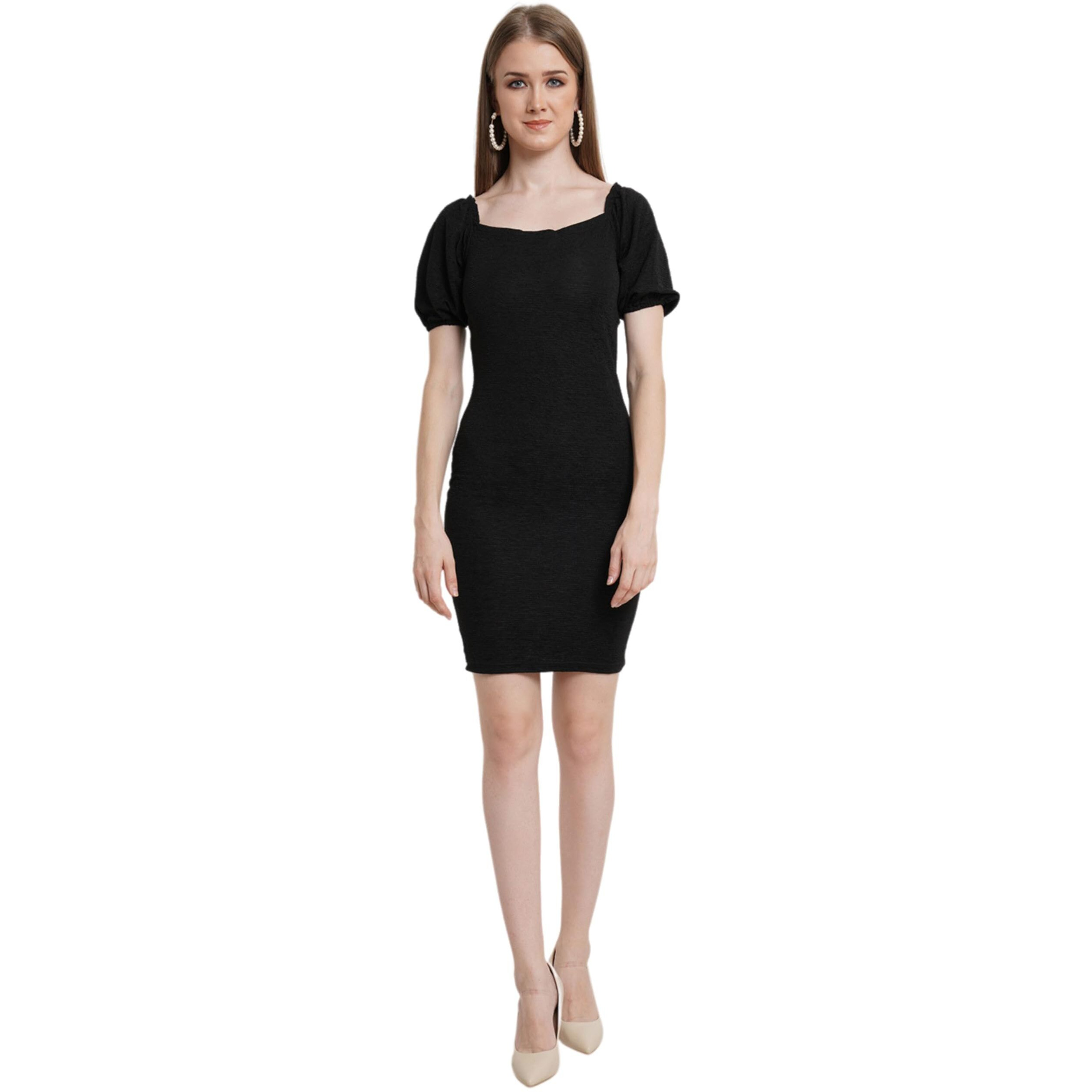 Popwings Casual Bocycon Designer Dress For Women Black