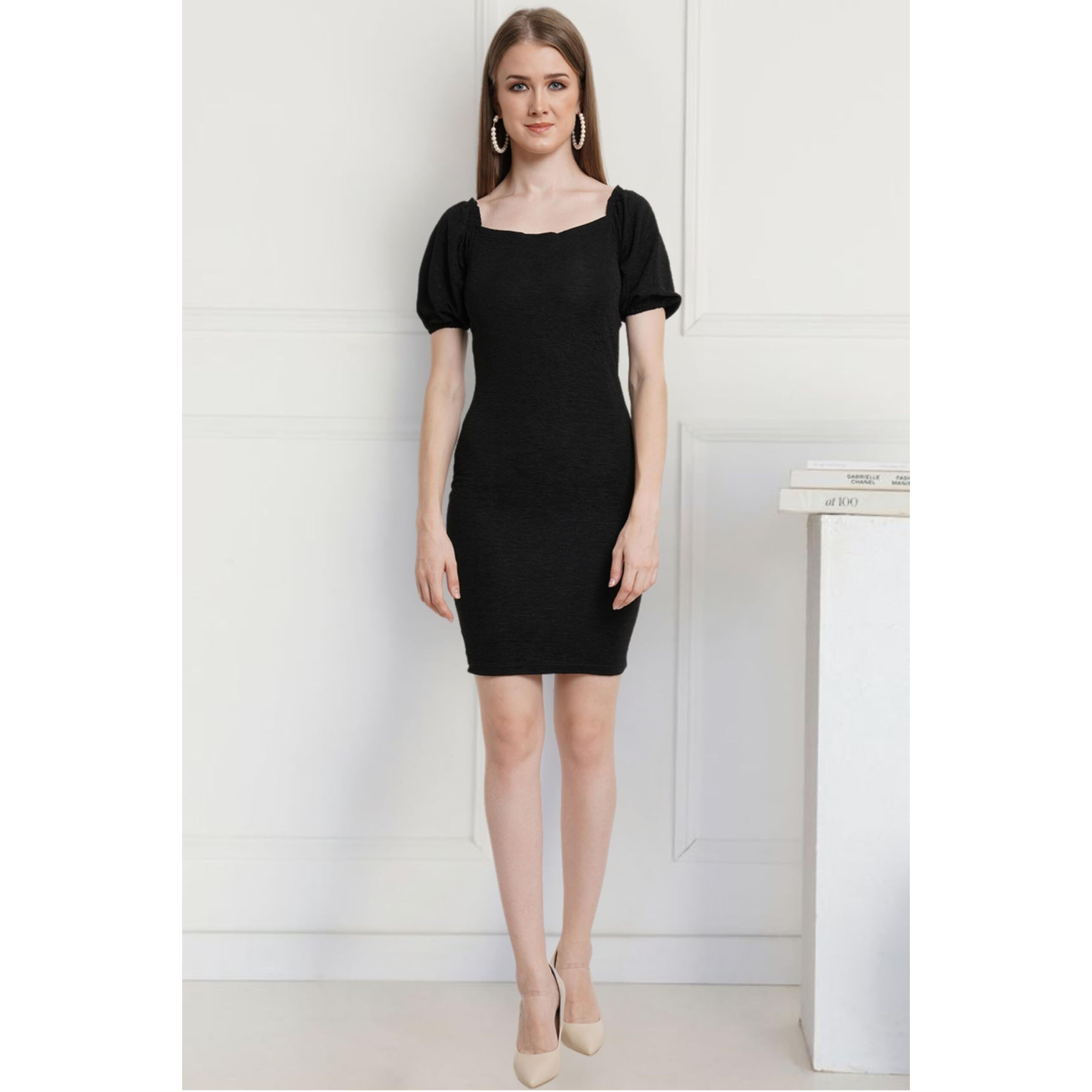 Popwings Casual Bocycon Designer Dress For Women Black