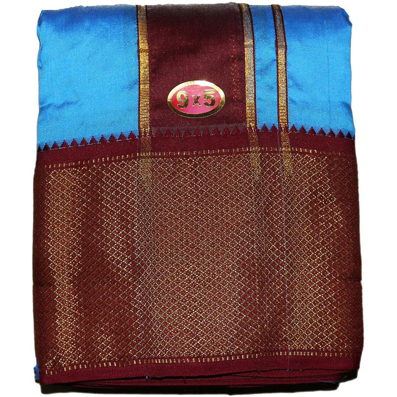Prakasam Cotton Brand- Poly Mixing Mens Panjakejam Dhoti & Towel Set (Asha-9X5) (Blue)