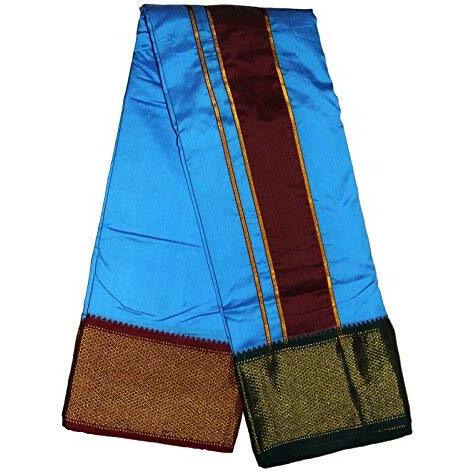 Prakasam Cotton Brand- Poly Mixing Mens Panjakejam Dhoti & Towel Set (Asha-9X5) (Blue)