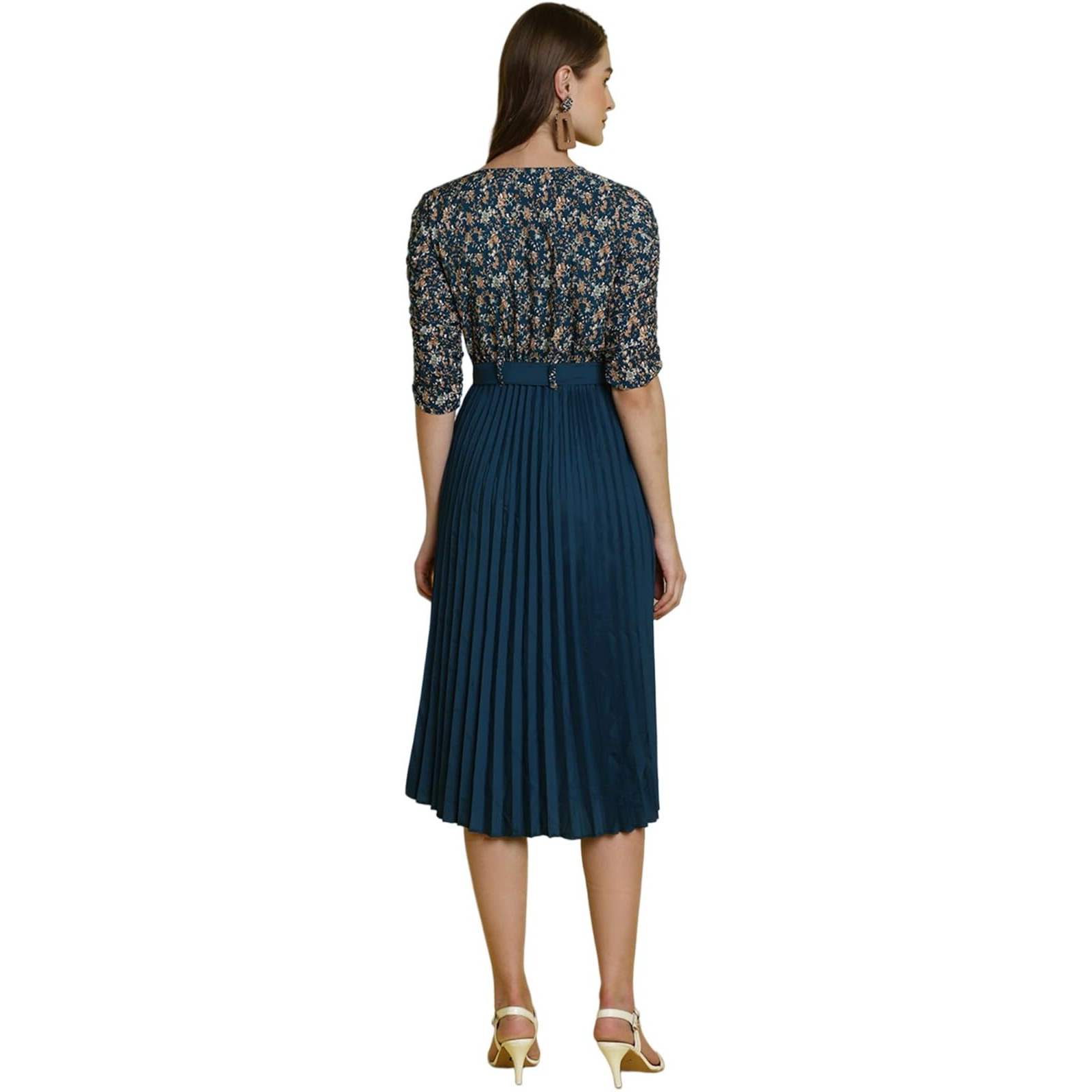 Preneum Women's Polyester Pltdp001 Standard Length Dress (Pleated-323_Wine_Xl)