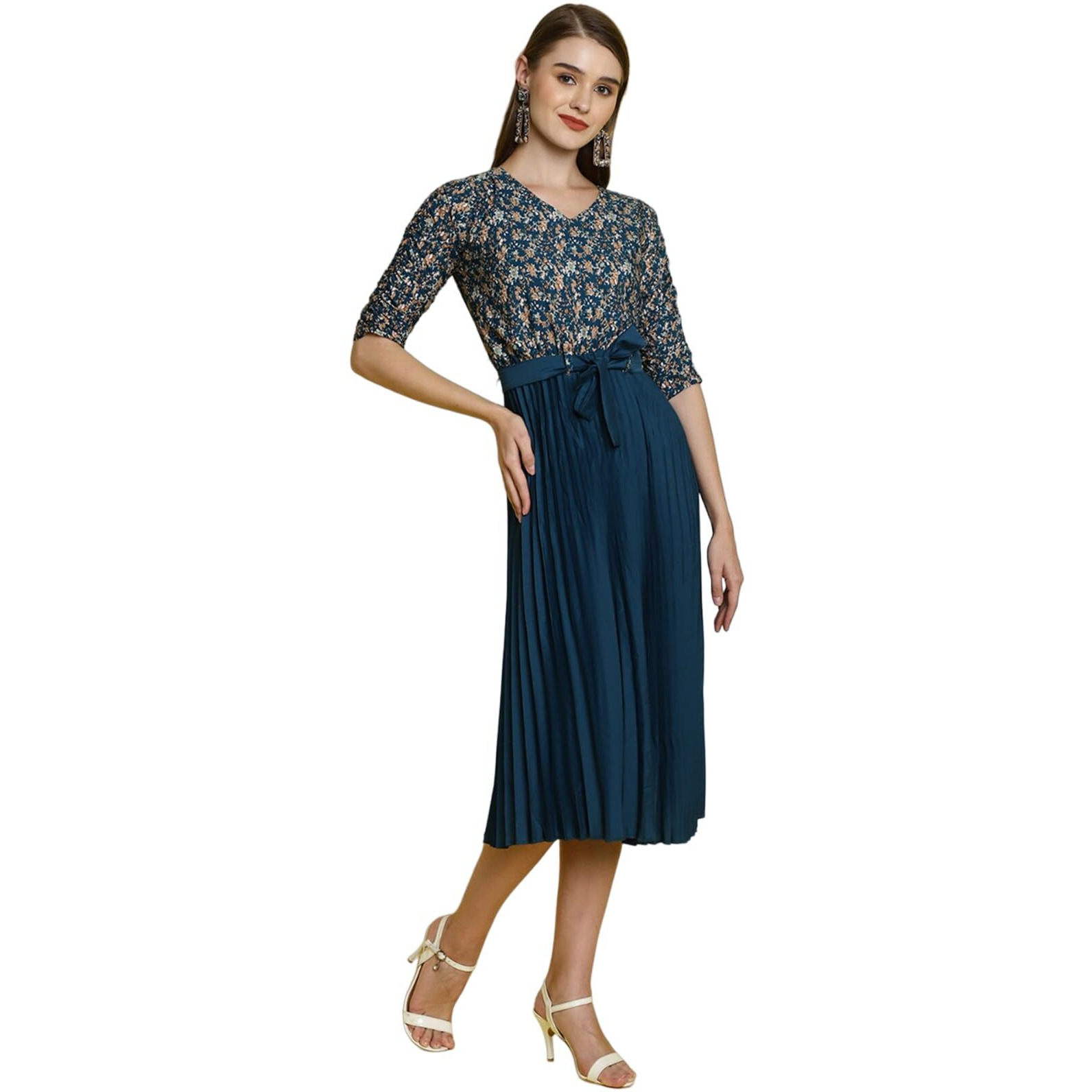 Preneum Women's Polyester Pltdp001 Standard Length Dress (Pleated-323_Wine_Xl)