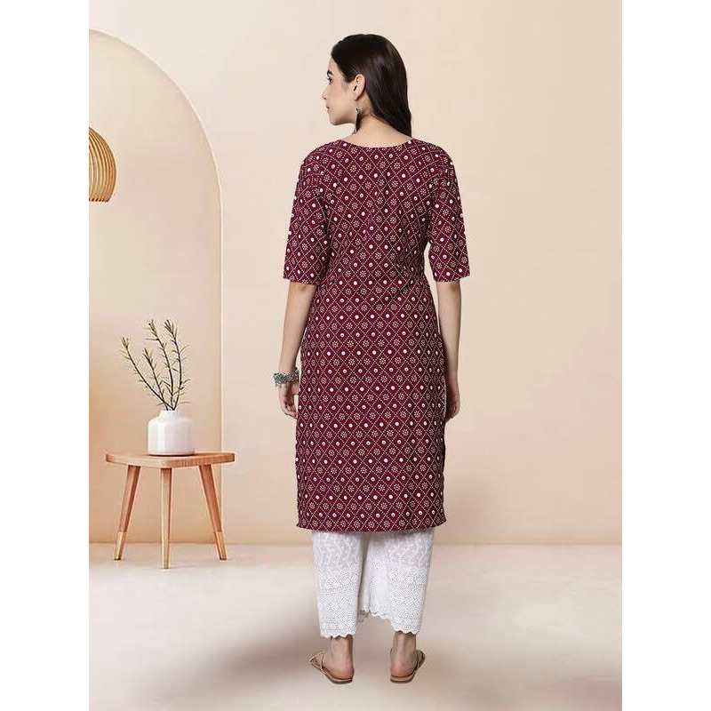 Pinkmint Elegant Printed Crepe Kurti's For Women's Ll Fashionable Kurti Ll Straight Round Neck Kurti (Pack Of 1) Purple