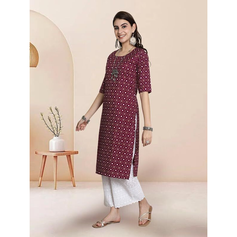 Pinkmint Elegant Printed Crepe Kurti's For Women's Ll Fashionable Kurti Ll Straight Round Neck Kurti (Pack Of 1) Purple