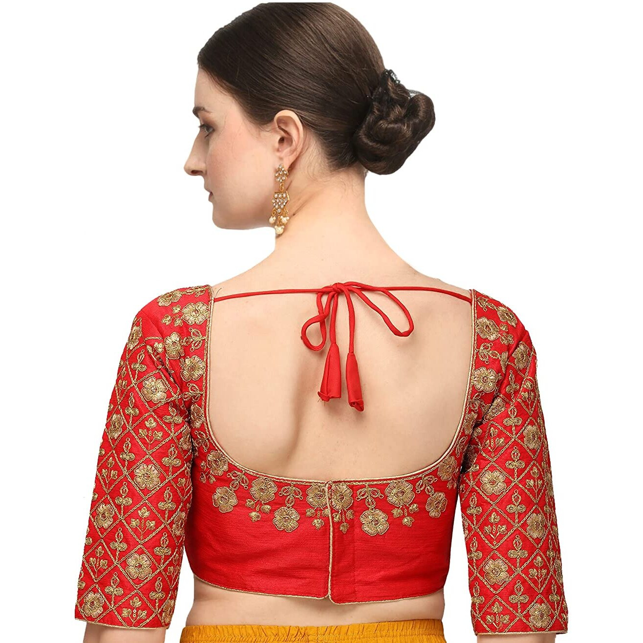 Pujia Mills Embroiderd Work Phantom Silk Readymade Blouse Red