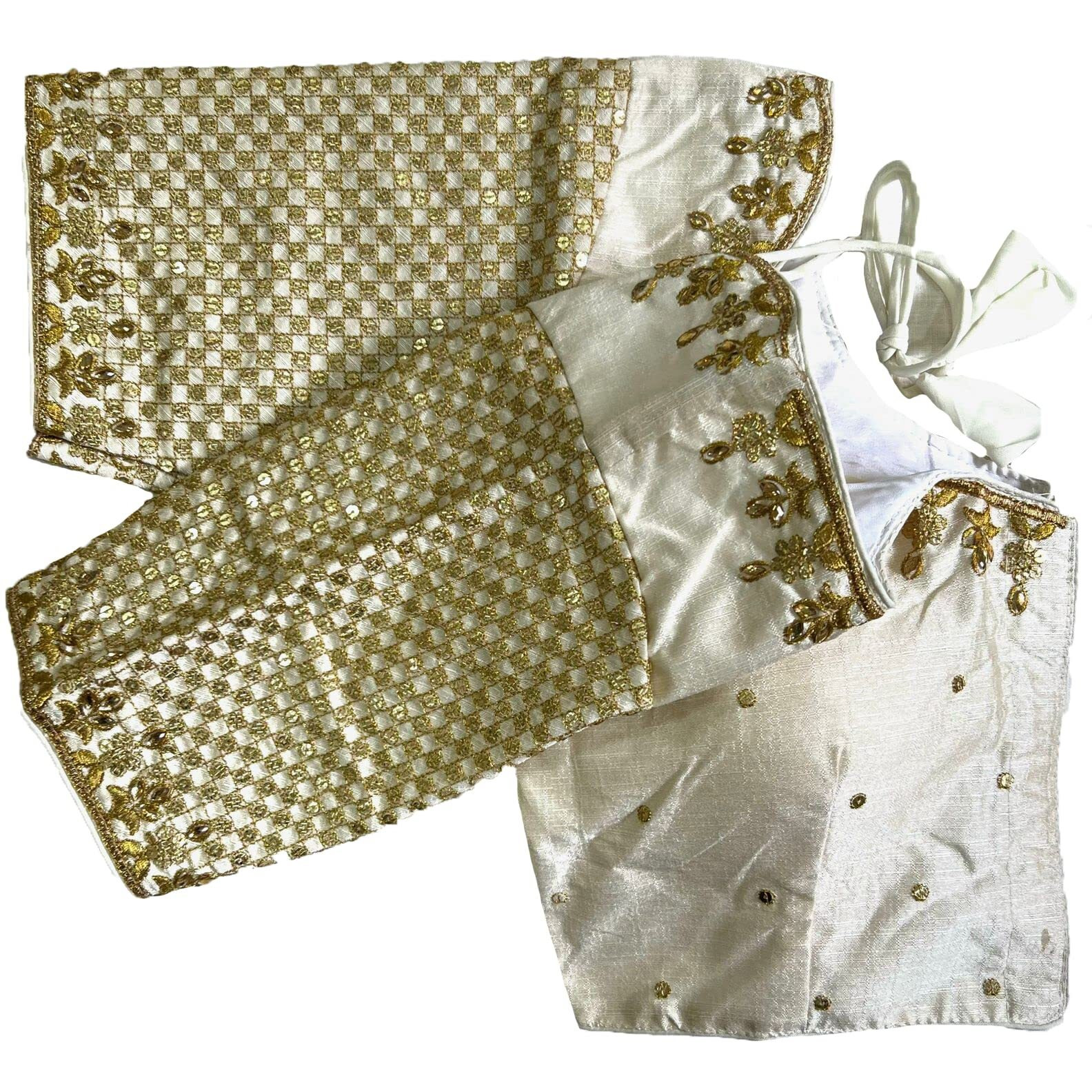 Pujia Mills Women's Heavy Embroidery With Sequins Work Half Sleeves Fancy Readymade Saree Blouse.(Tulsi White)