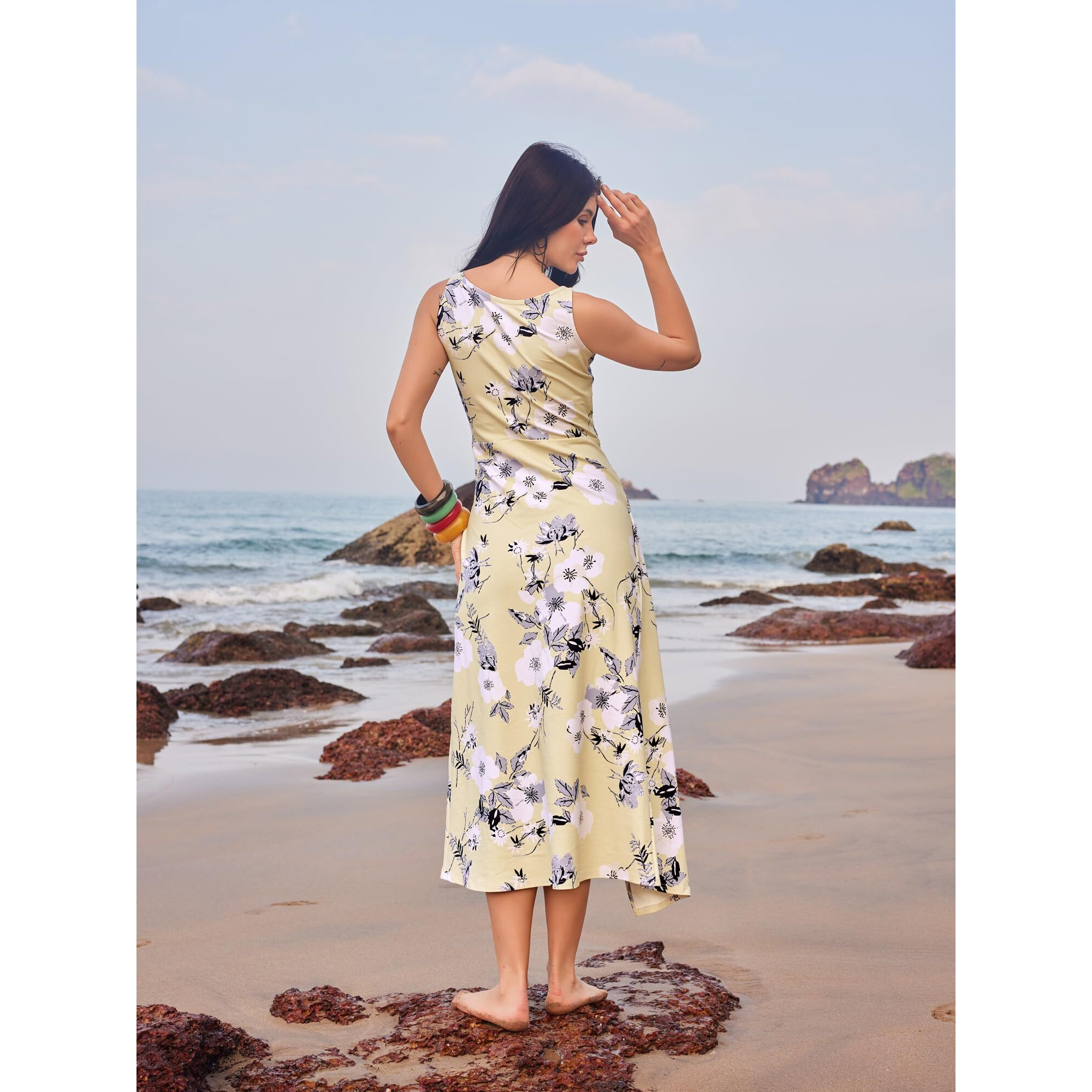 Purvaja Womens Twisted Maxi Length Dress (Wini-045-Jasmin_Yellow_Small)